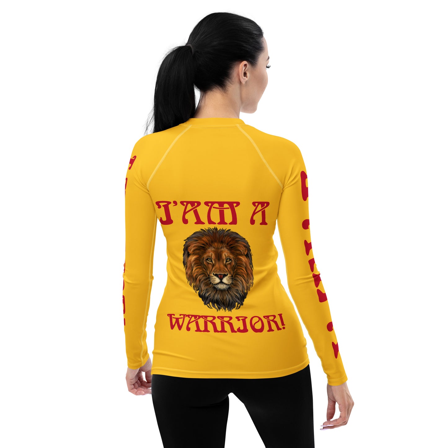 “I’AM A WARRIOR!” Yellow Women's Rash Guard W/Red Font