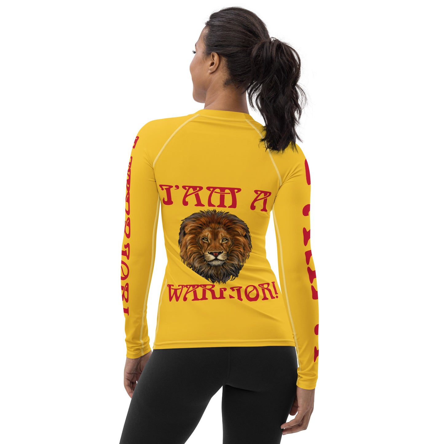 “I’AM A WARRIOR!” Yellow Women's Rash Guard W/Red Font