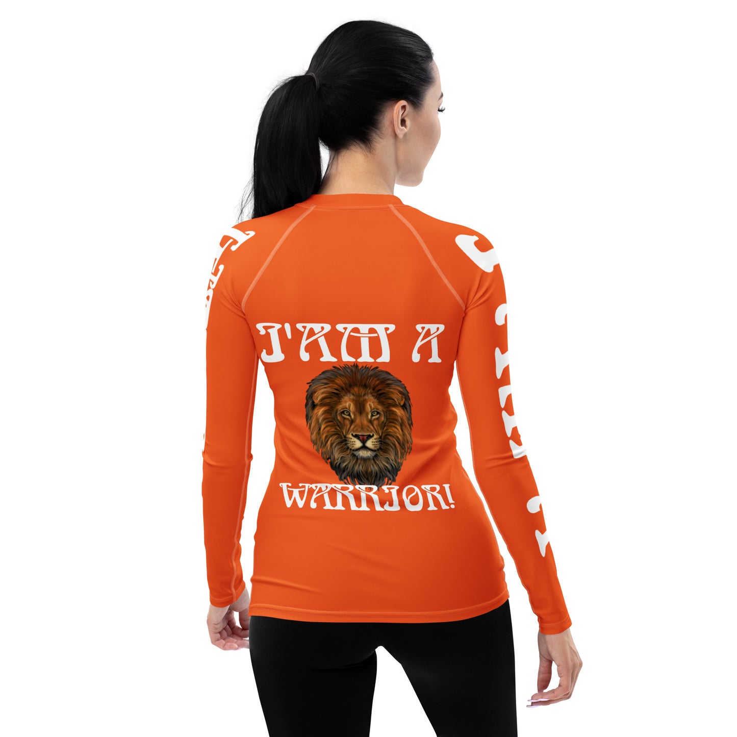 “I’AM A WARRIOR!” Orange Women's Rash Guard W/White Font