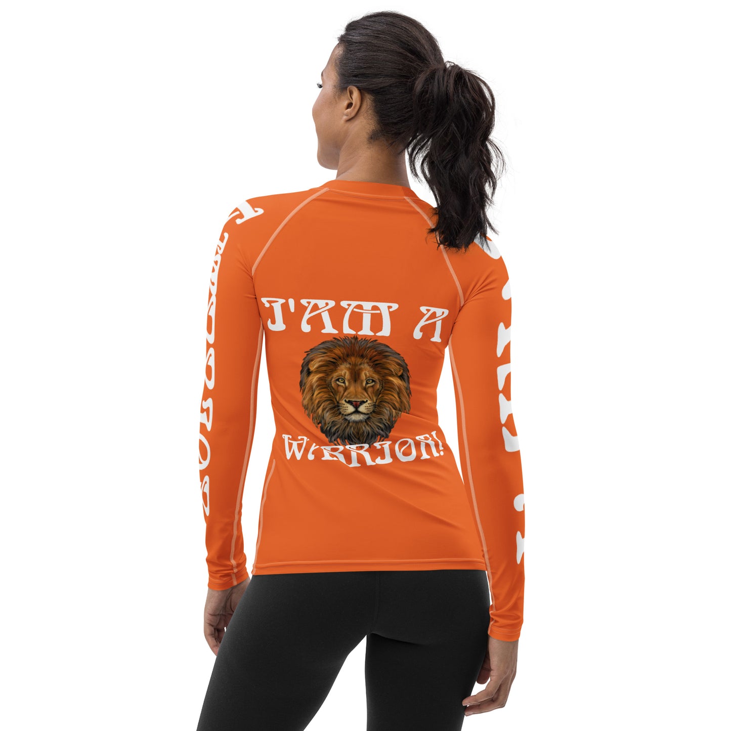 “I’AM A WARRIOR!” Orange Women's Rash Guard W/White Font