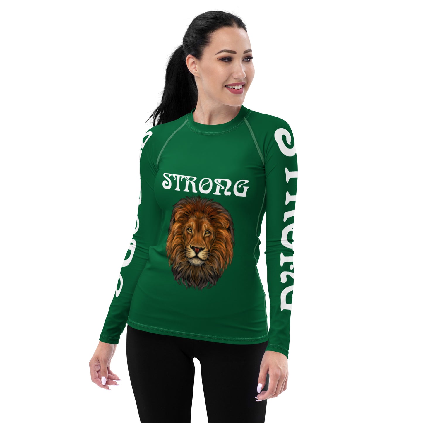 “STRONG” Green Women's Rash Guard W/White Font