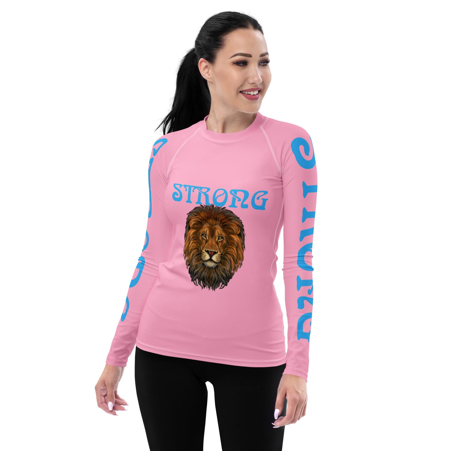 “STRONG” Cotton Candy Women's Rash Guard W/SkyBlue Font