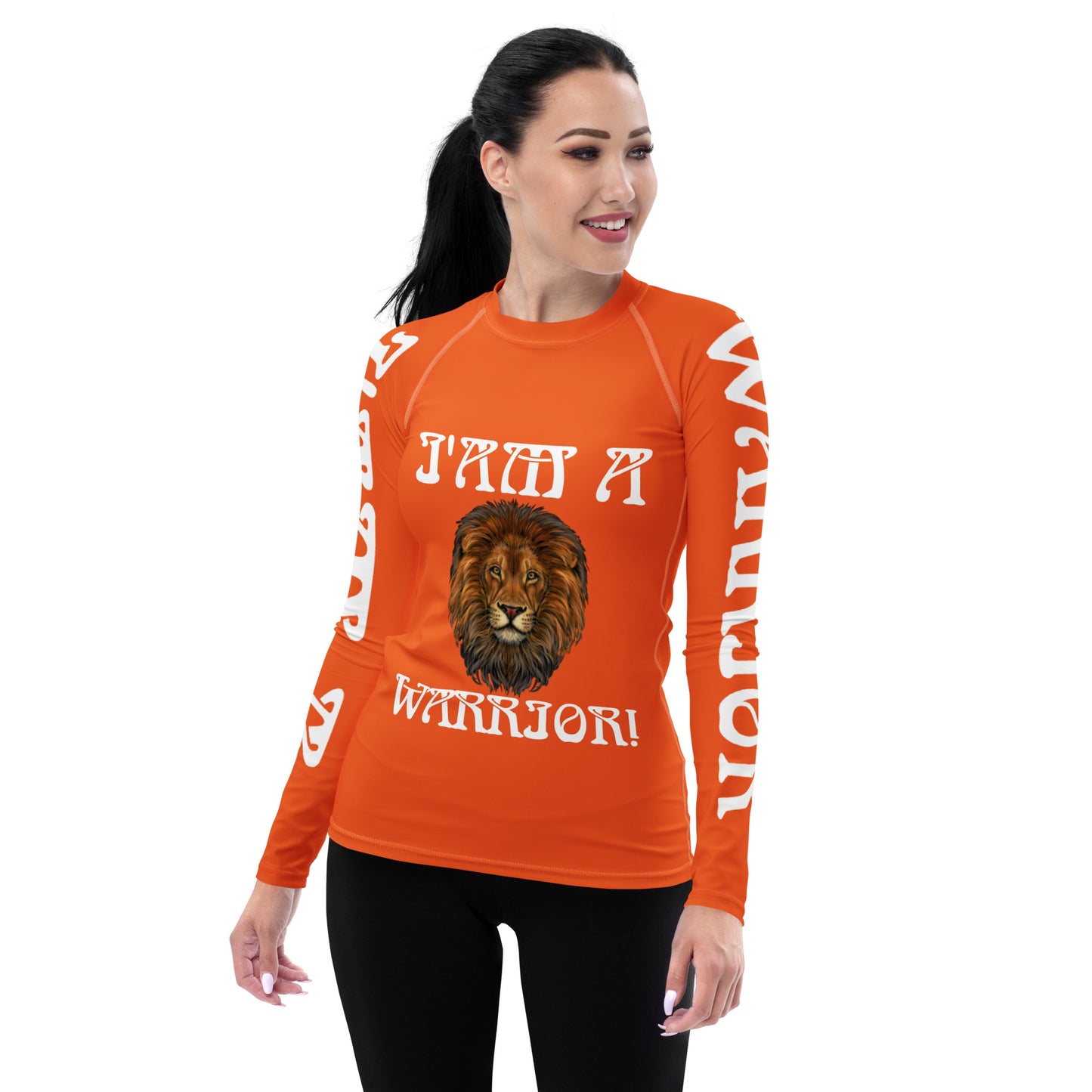 “I’AM A WARRIOR!” Orange Women's Rash Guard W/White Font