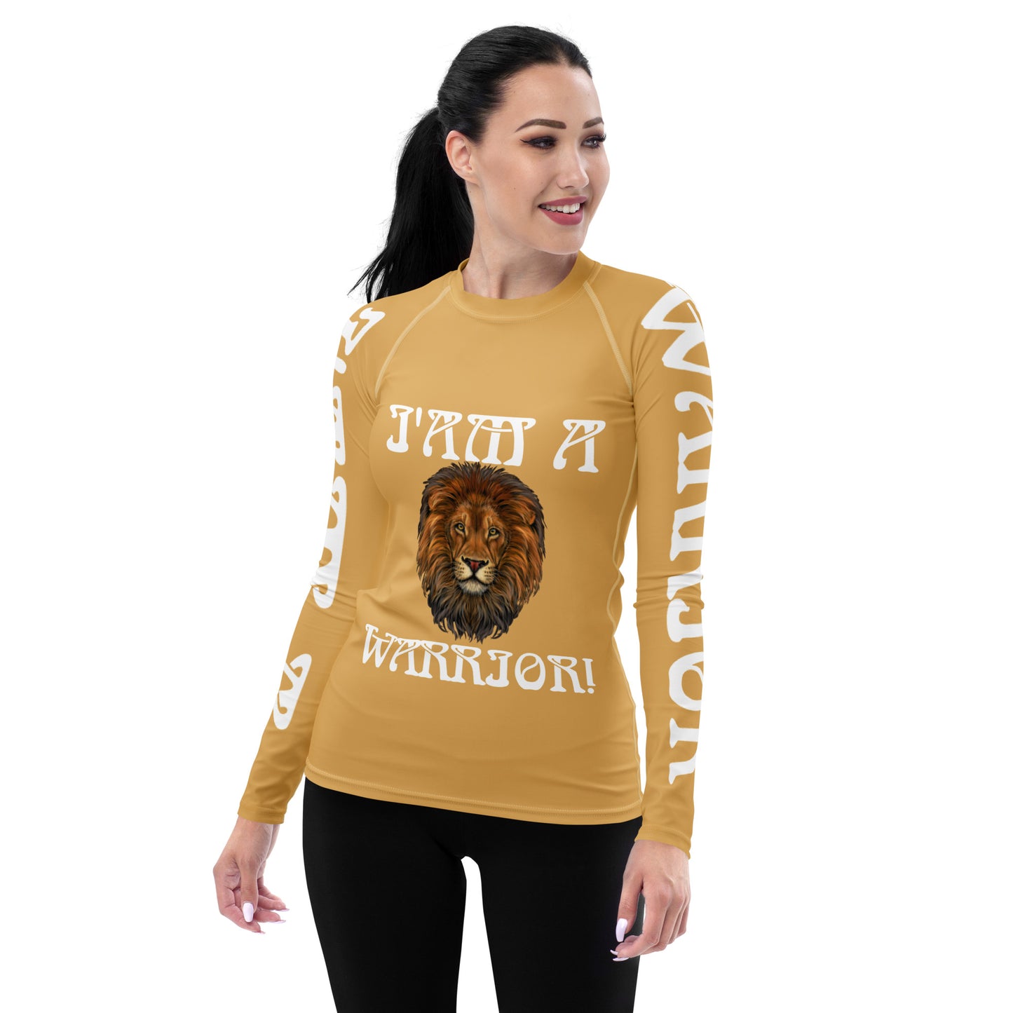 “I’AM A WARRIOR!” Fawn Women's Rash Guard W/White Font