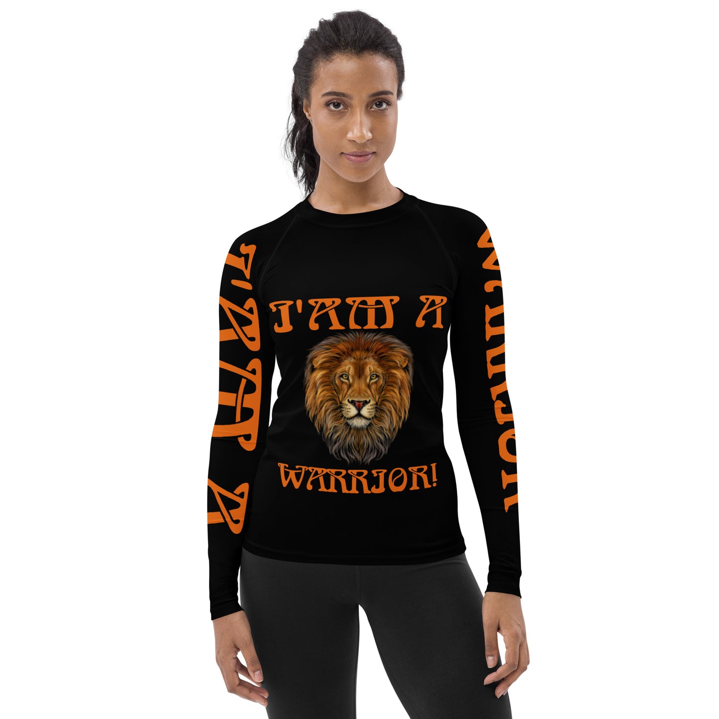 “I’AM A WARRIOR!” Black Women's Rash Guard W/Orange Font