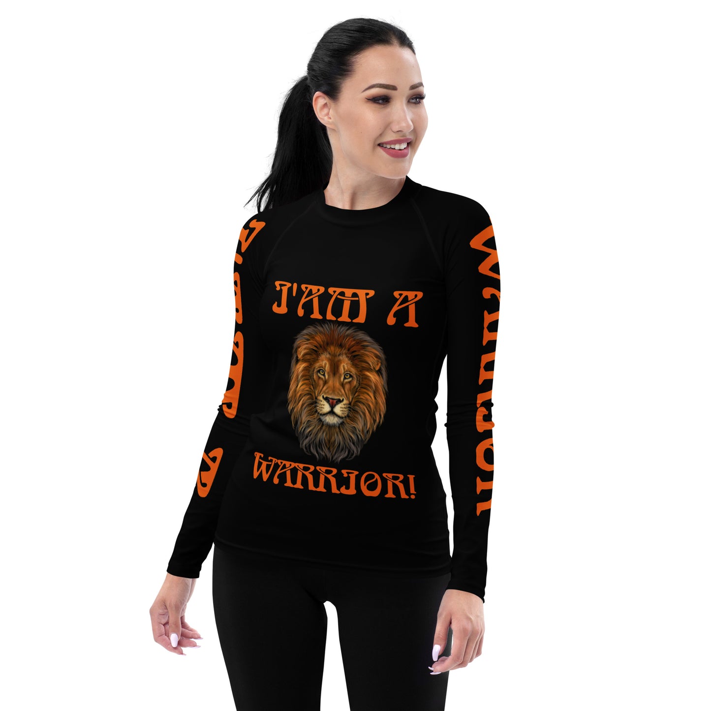 “I’AM A WARRIOR!” Black Women's Rash Guard W/Orange Font