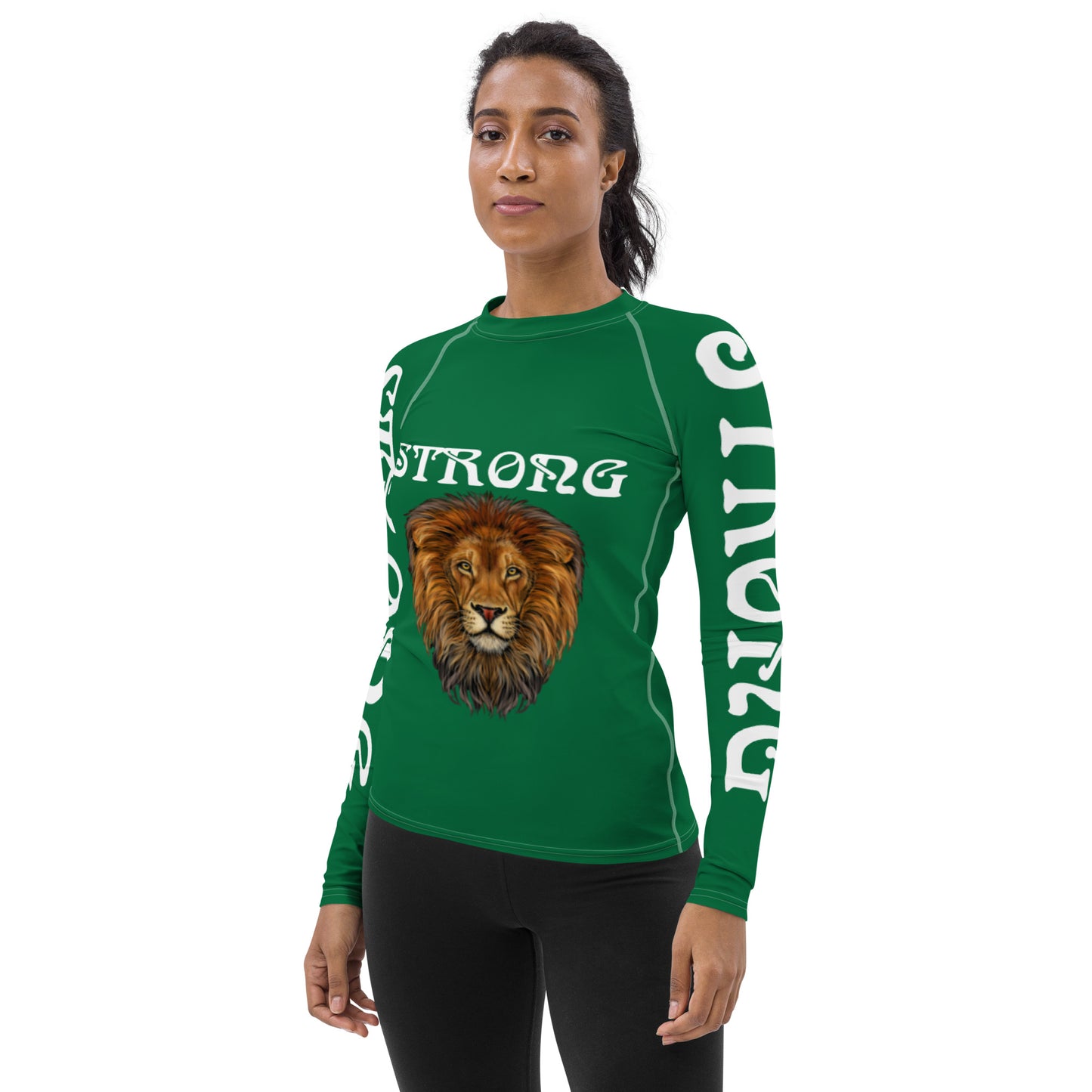“STRONG” Green Women's Rash Guard W/White Font