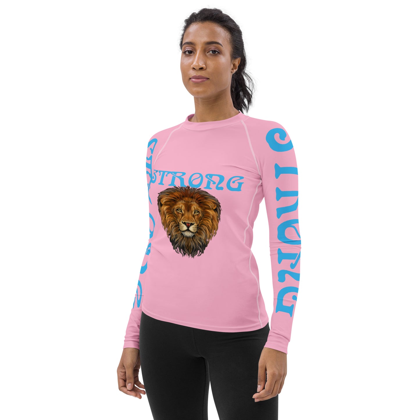 “STRONG” Cotton Candy Women's Rash Guard W/SkyBlue Font