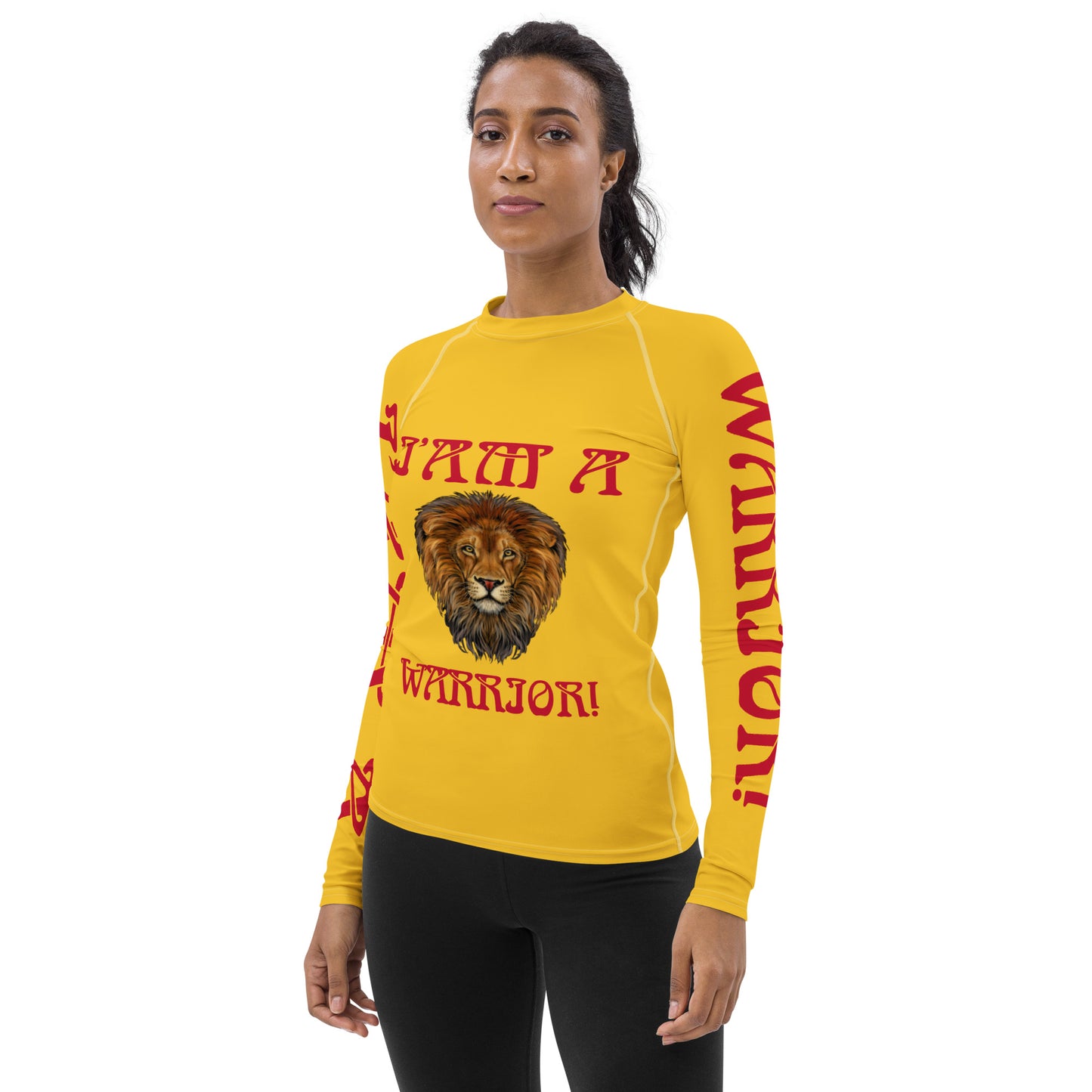 “I’AM A WARRIOR!” Yellow Women's Rash Guard W/Red Font