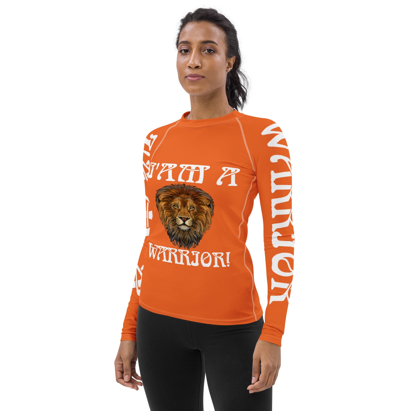 “I’AM A WARRIOR!” Orange Women's Rash Guard W/White Font