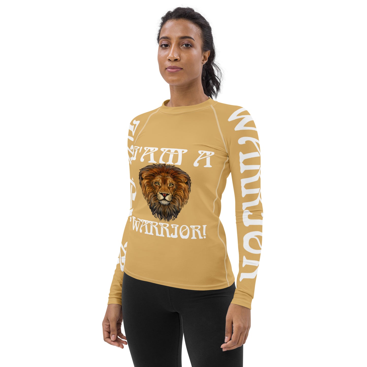 “I’AM A WARRIOR!” Fawn Women's Rash Guard W/White Font