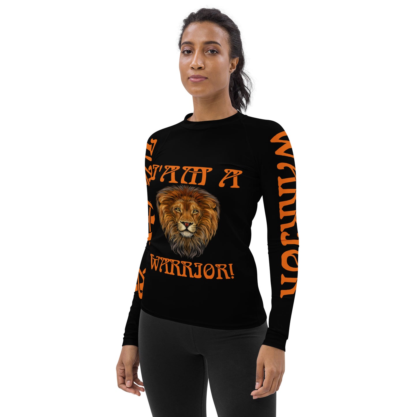 “I’AM A WARRIOR!” Black Women's Rash Guard W/Orange Font