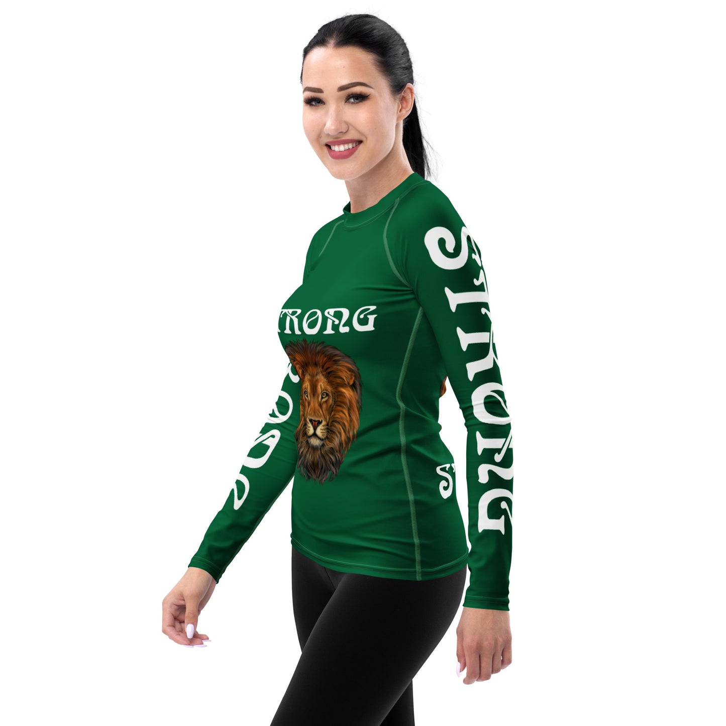 “STRONG” Green Women's Rash Guard W/White Font