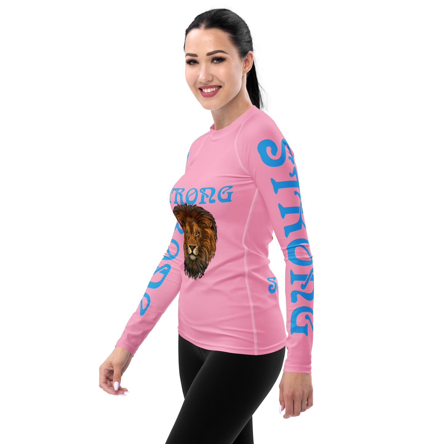 “STRONG” Cotton Candy Women's Rash Guard W/SkyBlue Font