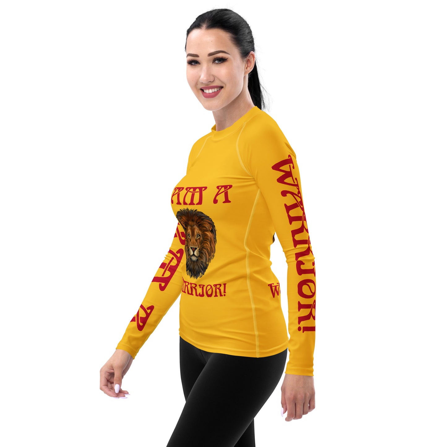 “I’AM A WARRIOR!” Yellow Women's Rash Guard W/Red Font