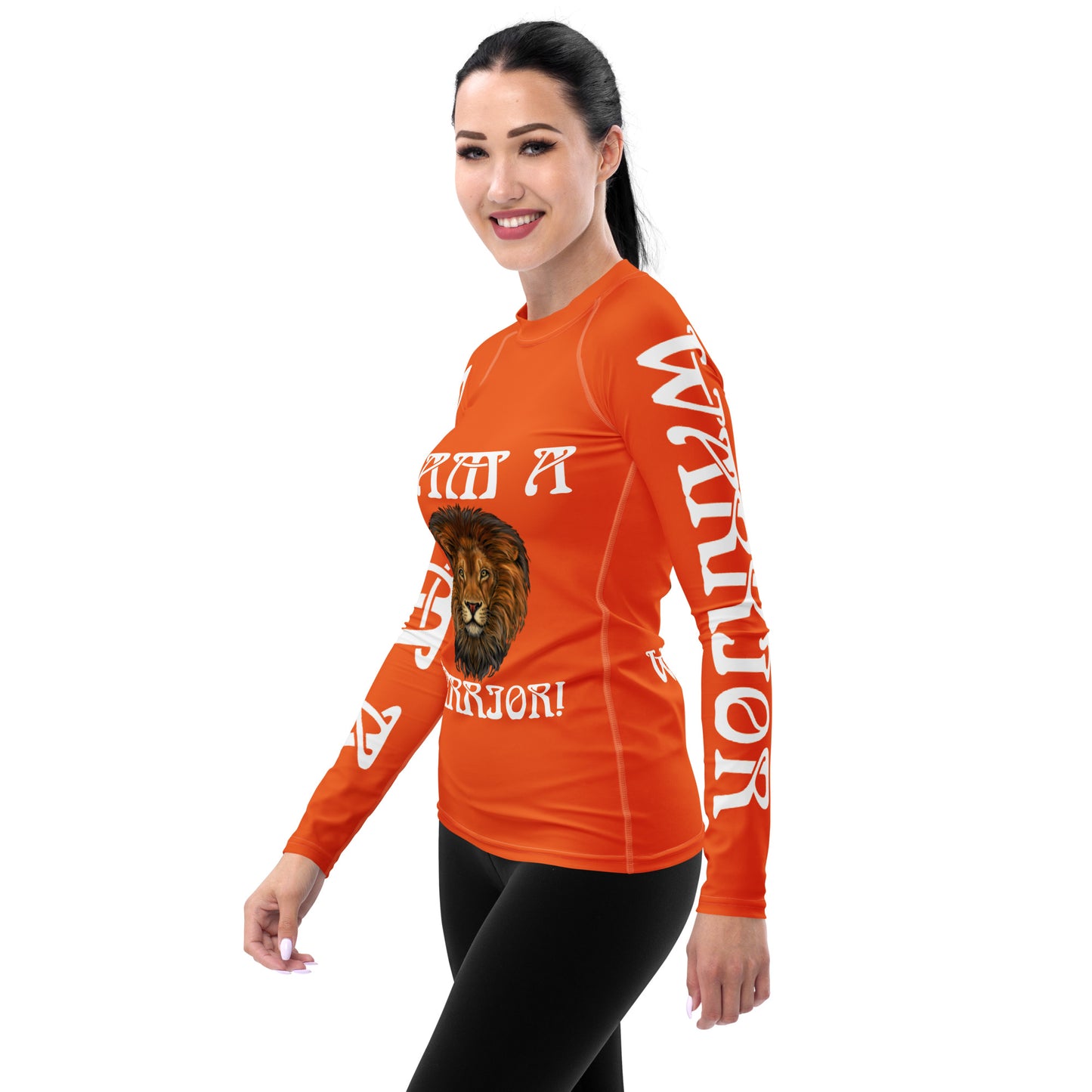 “I’AM A WARRIOR!” Orange Women's Rash Guard W/White Font