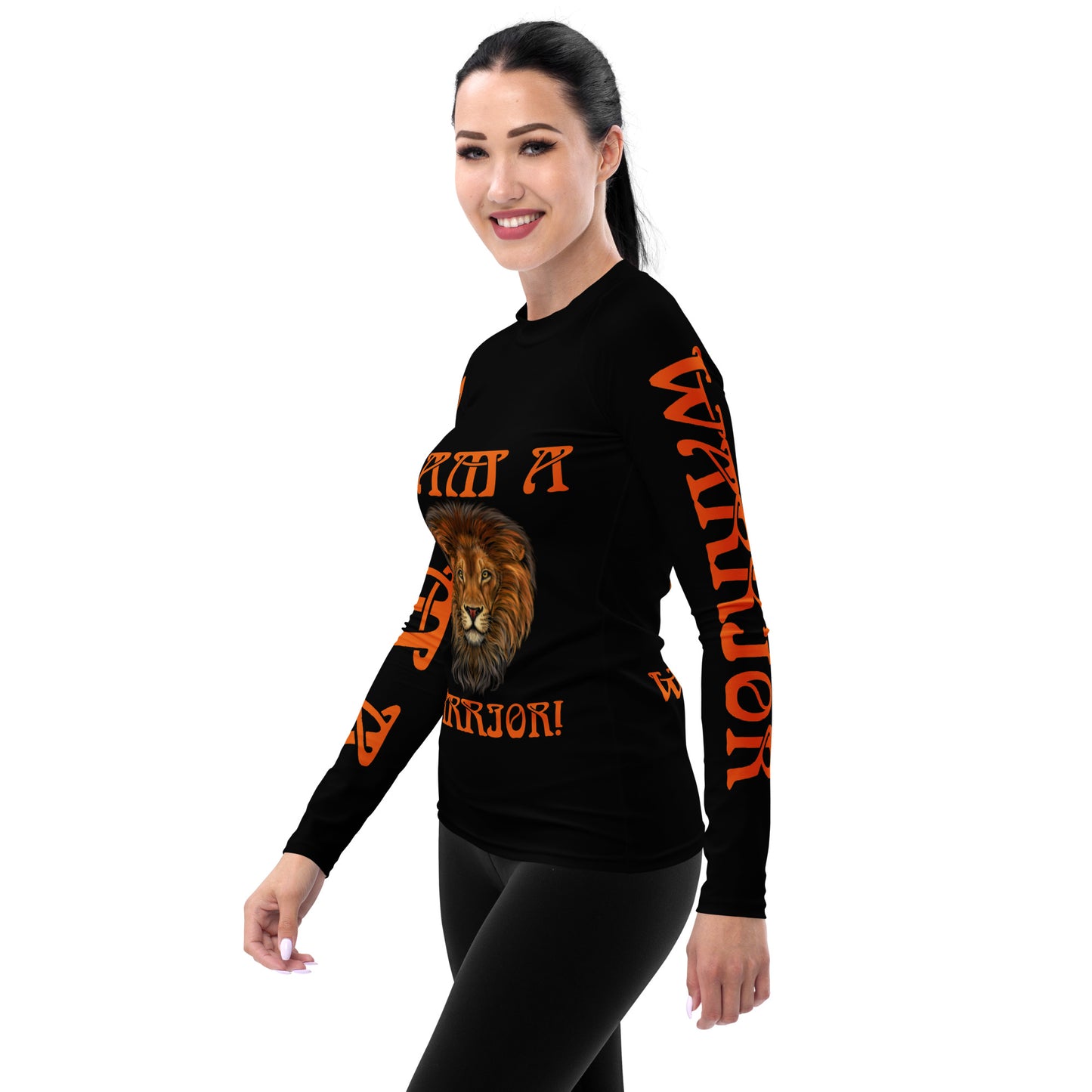 “I’AM A WARRIOR!” Black Women's Rash Guard W/Orange Font
