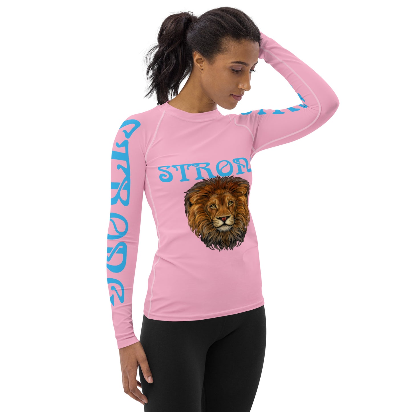 “STRONG” Cotton Candy Women's Rash Guard W/SkyBlue Font