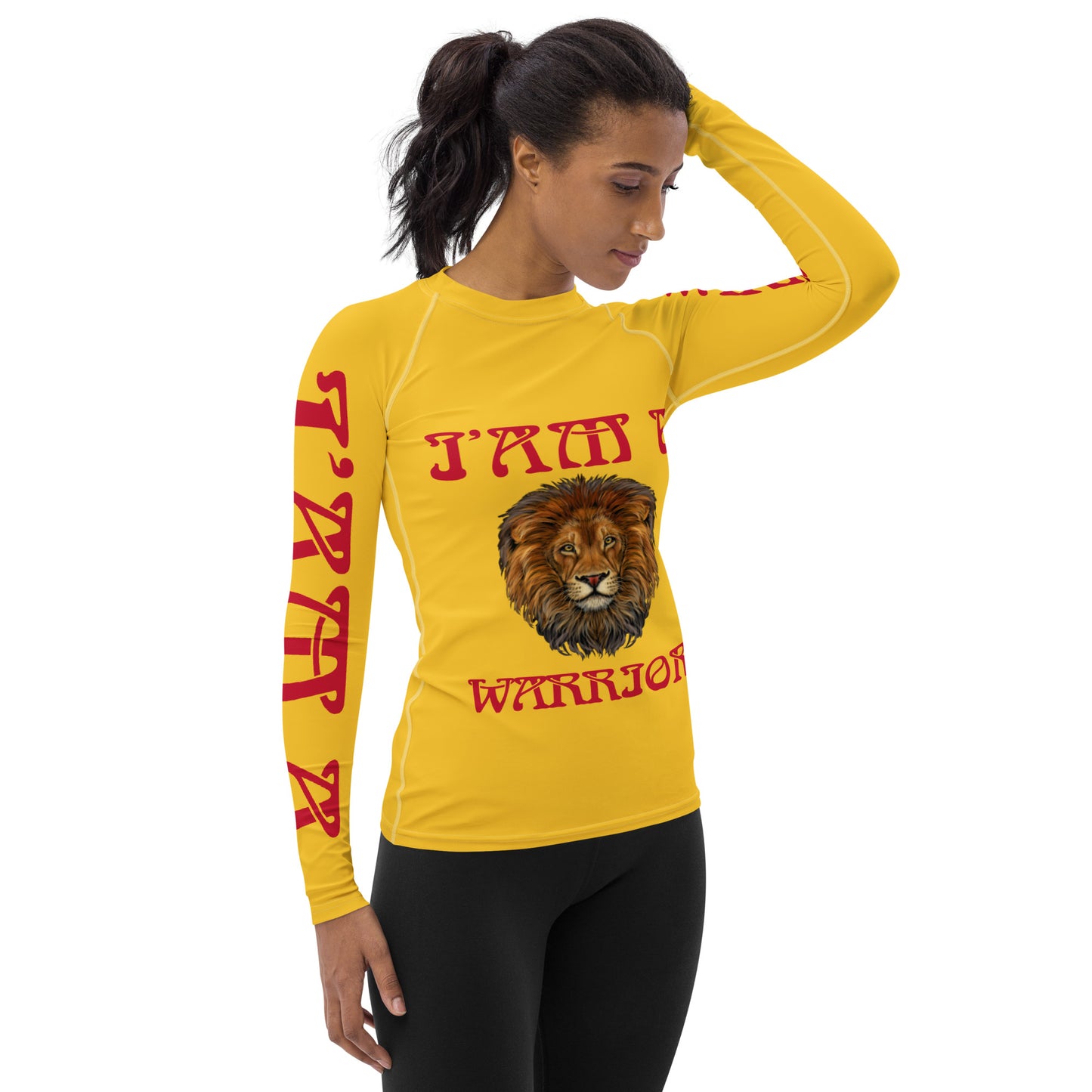 “I’AM A WARRIOR!” Yellow Women's Rash Guard W/Red Font