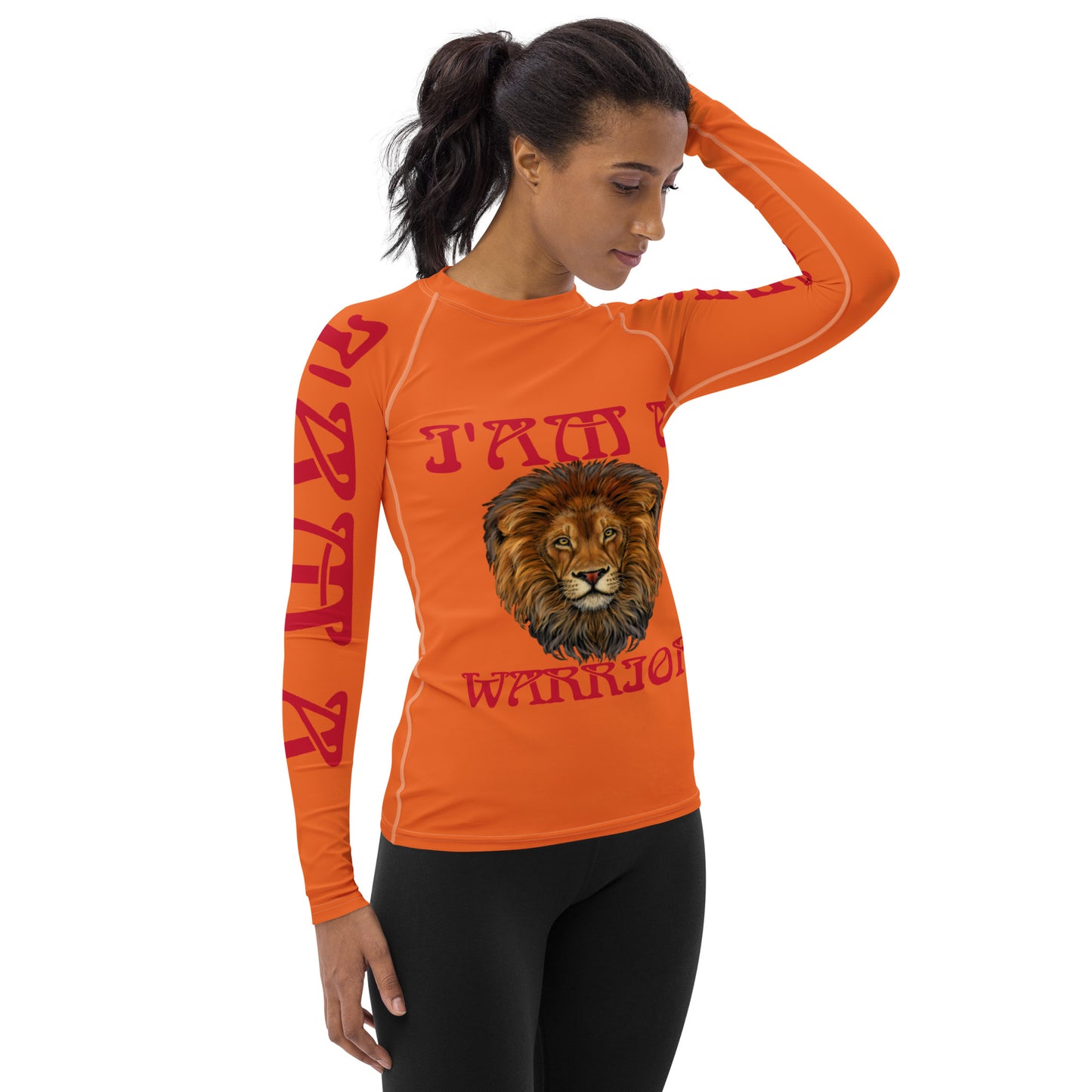 “I’AM A WARRIOR!” Orange Women's Rash Guard W/Red Font