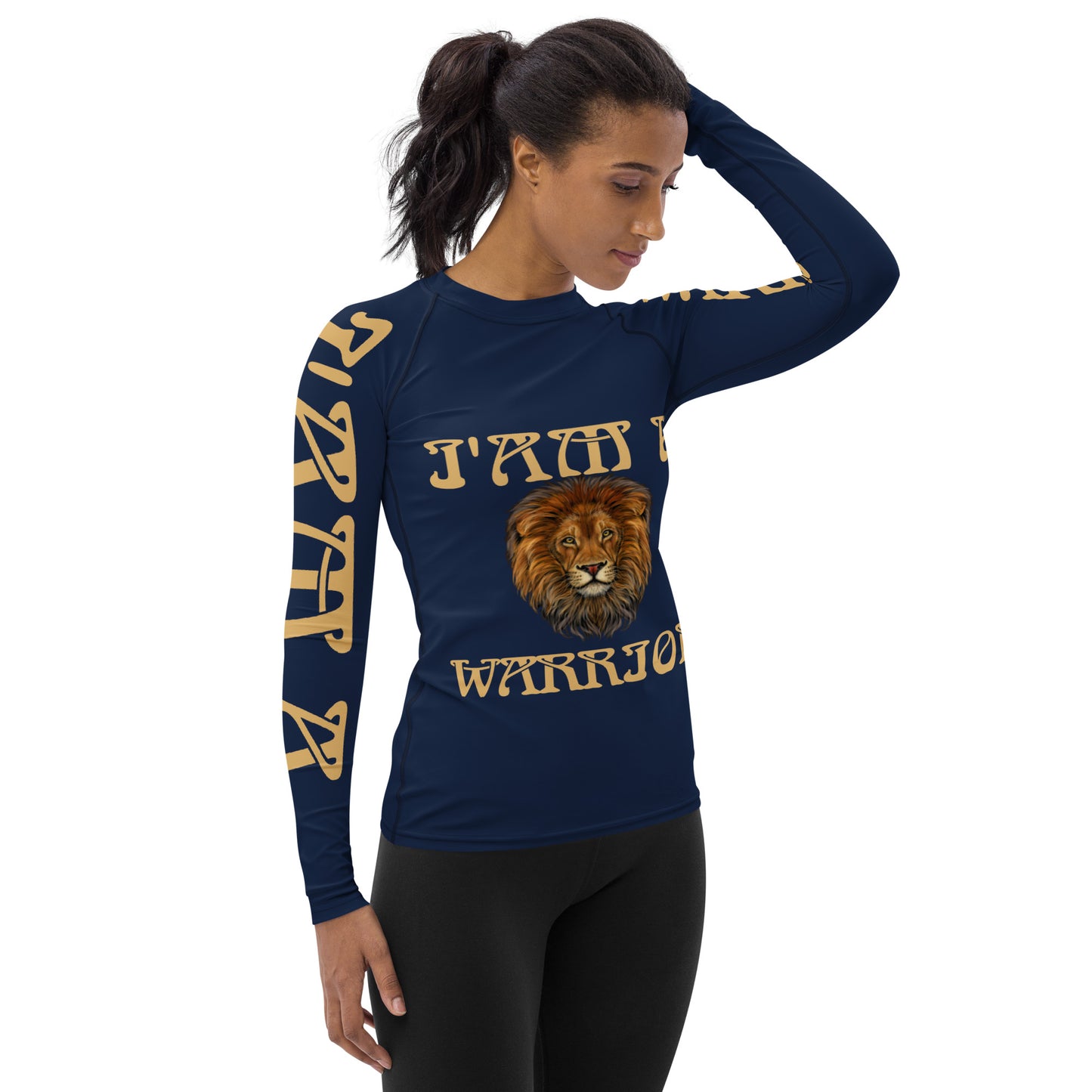 “I’AM A WARRIOR!” Navy Women's Rash Guard W/Fawn Font