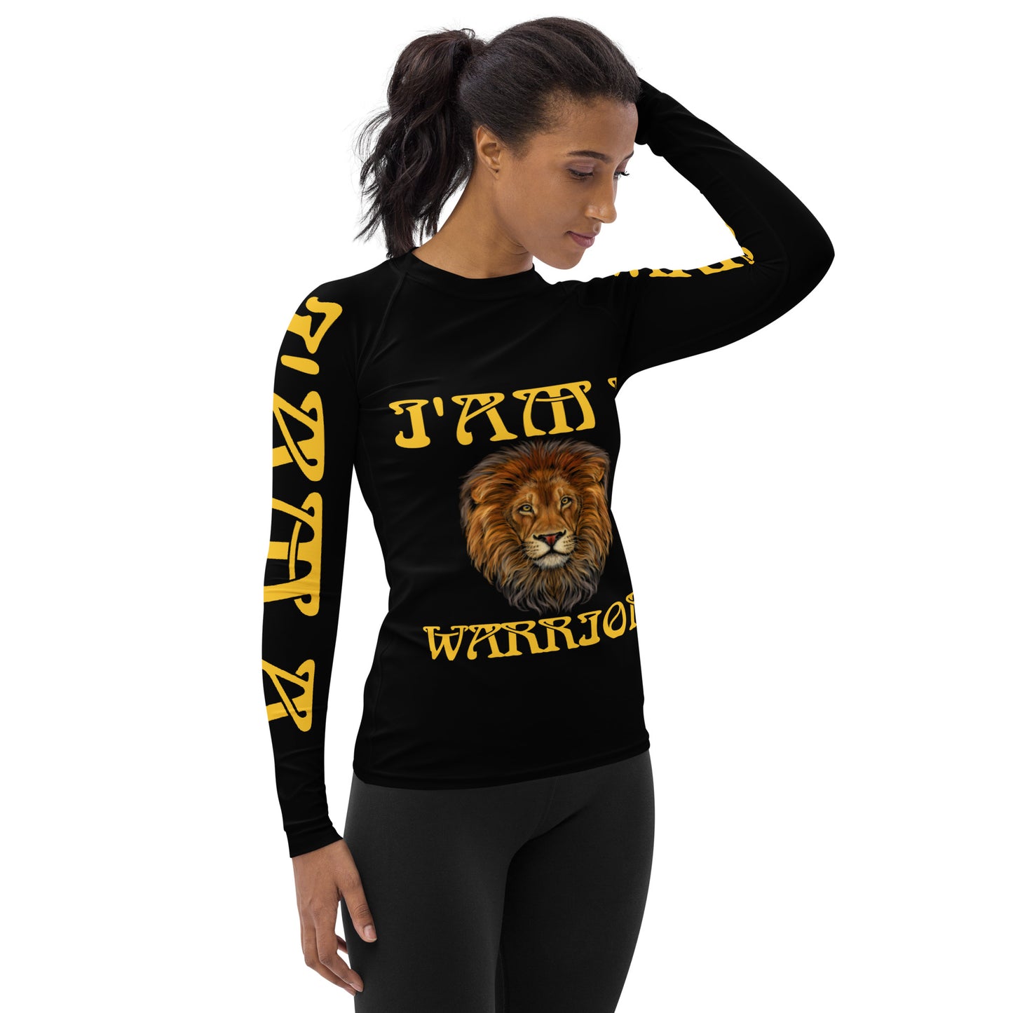 “I’AM A WARRIOR!” Black Women's Rash Guard W/Yellow Font