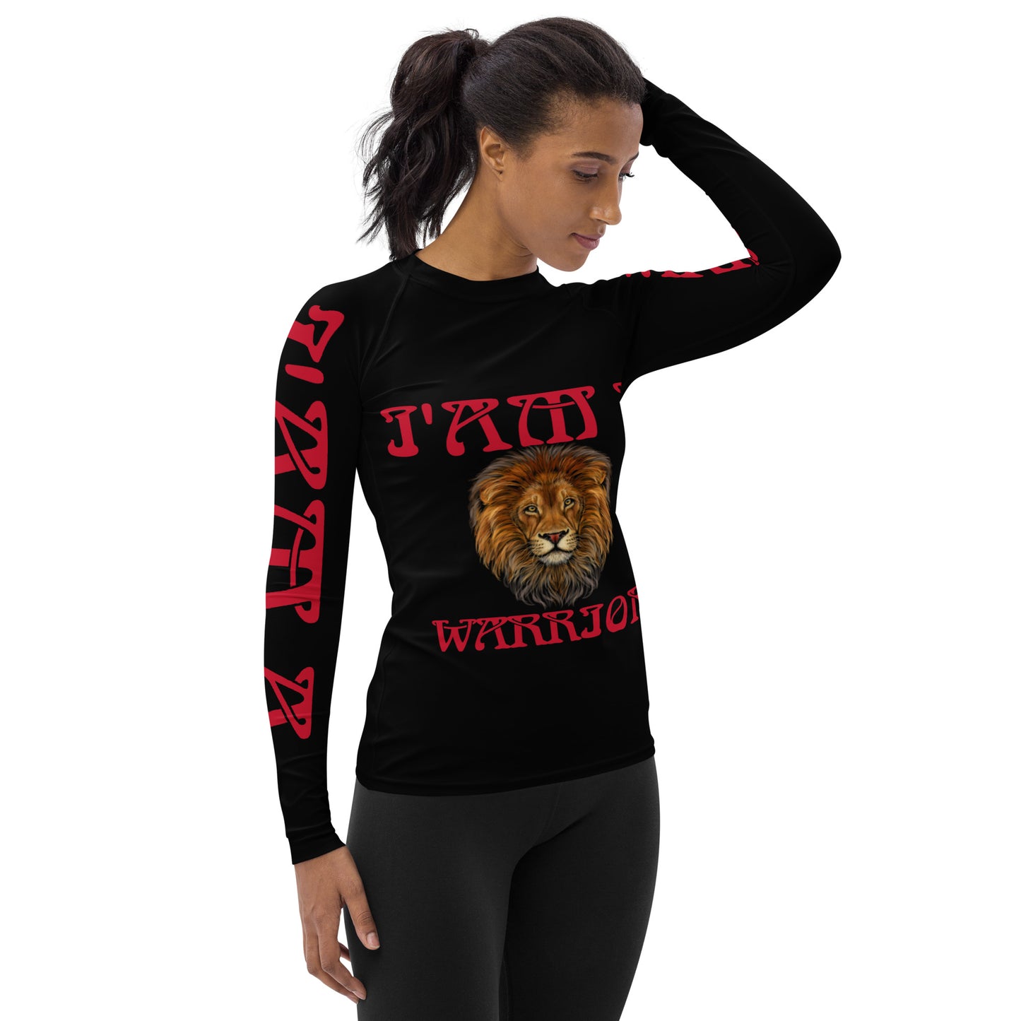 “ I’AM A WARRIOR!” Black Women's Rash Guard W/Red Font