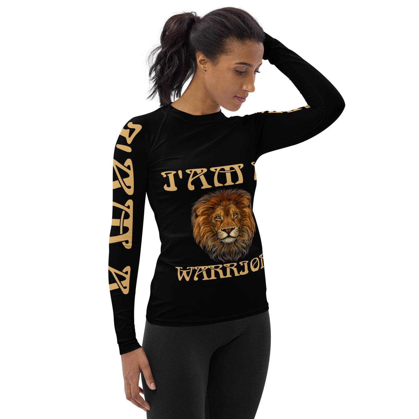 “I’AM A WARRIOR!” Black Women's Rash Guard W/Fawn Font