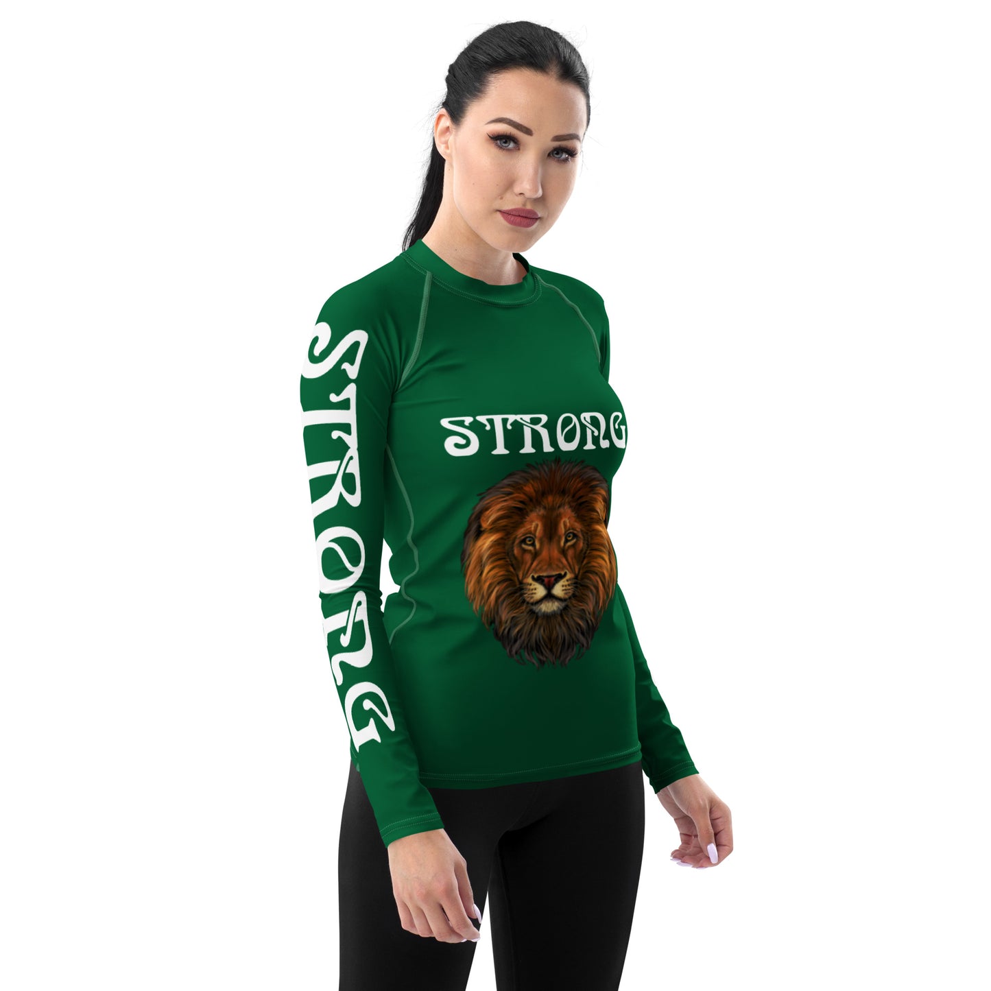 “STRONG” Green Women's Rash Guard W/White Font