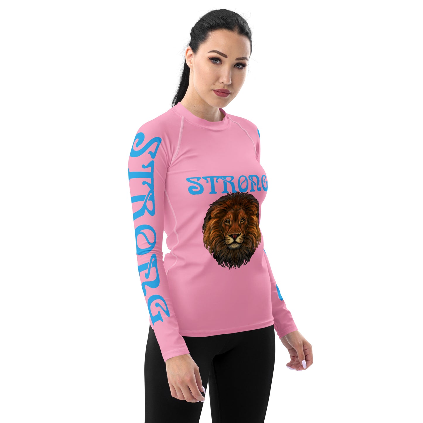 “STRONG” Cotton Candy Women's Rash Guard W/SkyBlue Font
