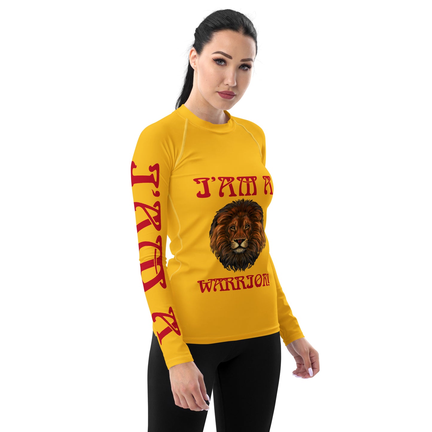 “I’AM A WARRIOR!” Yellow Women's Rash Guard W/Red Font
