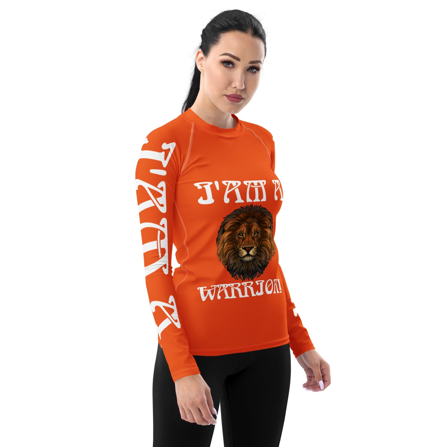 “I’AM A WARRIOR!” Orange Women's Rash Guard W/White Font