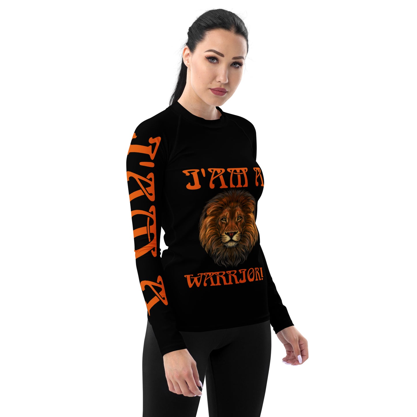 “I’AM A WARRIOR!” Black Women's Rash Guard W/Orange Font
