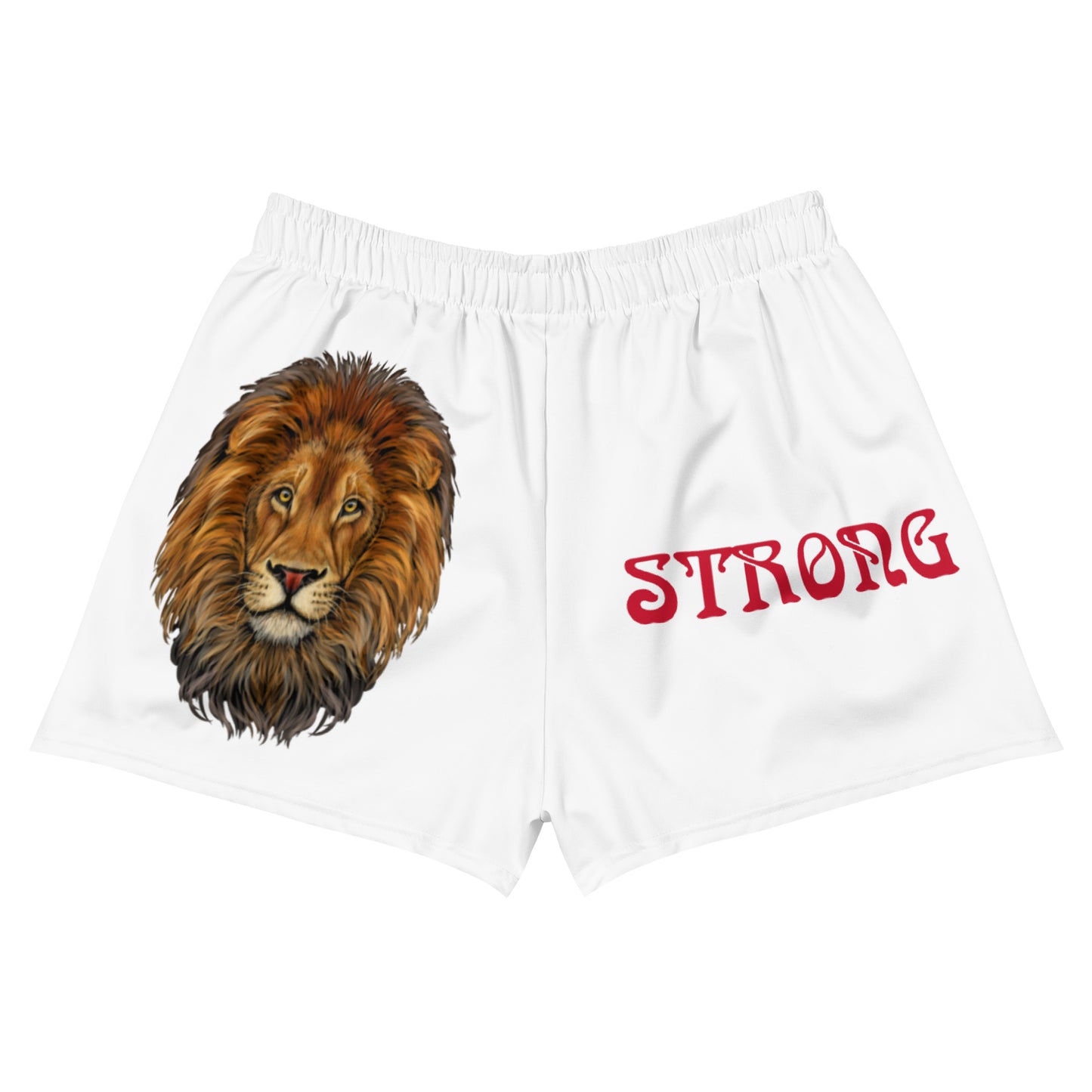 “STRONG” White Women’s Athletic Shorts W/Red Font