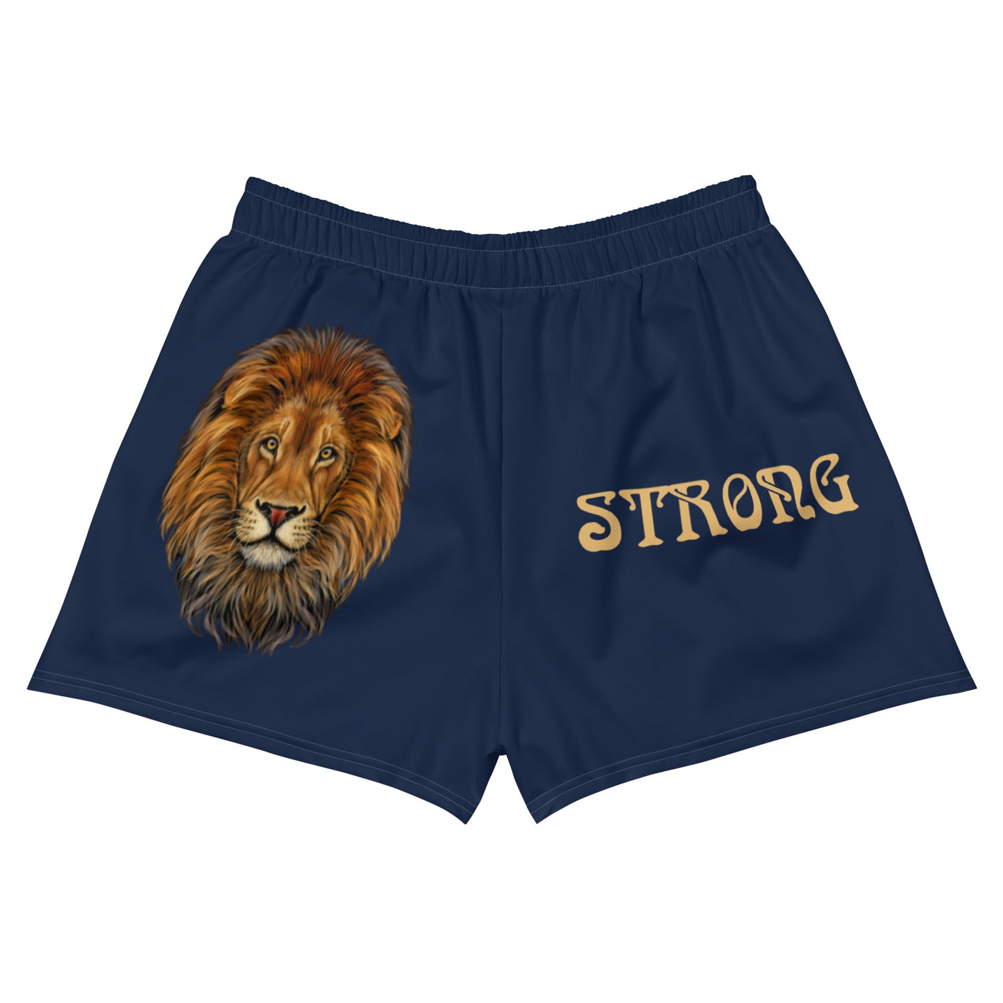 “STRONG” Navy Women’s Athletic Shorts W/Fawn Font
