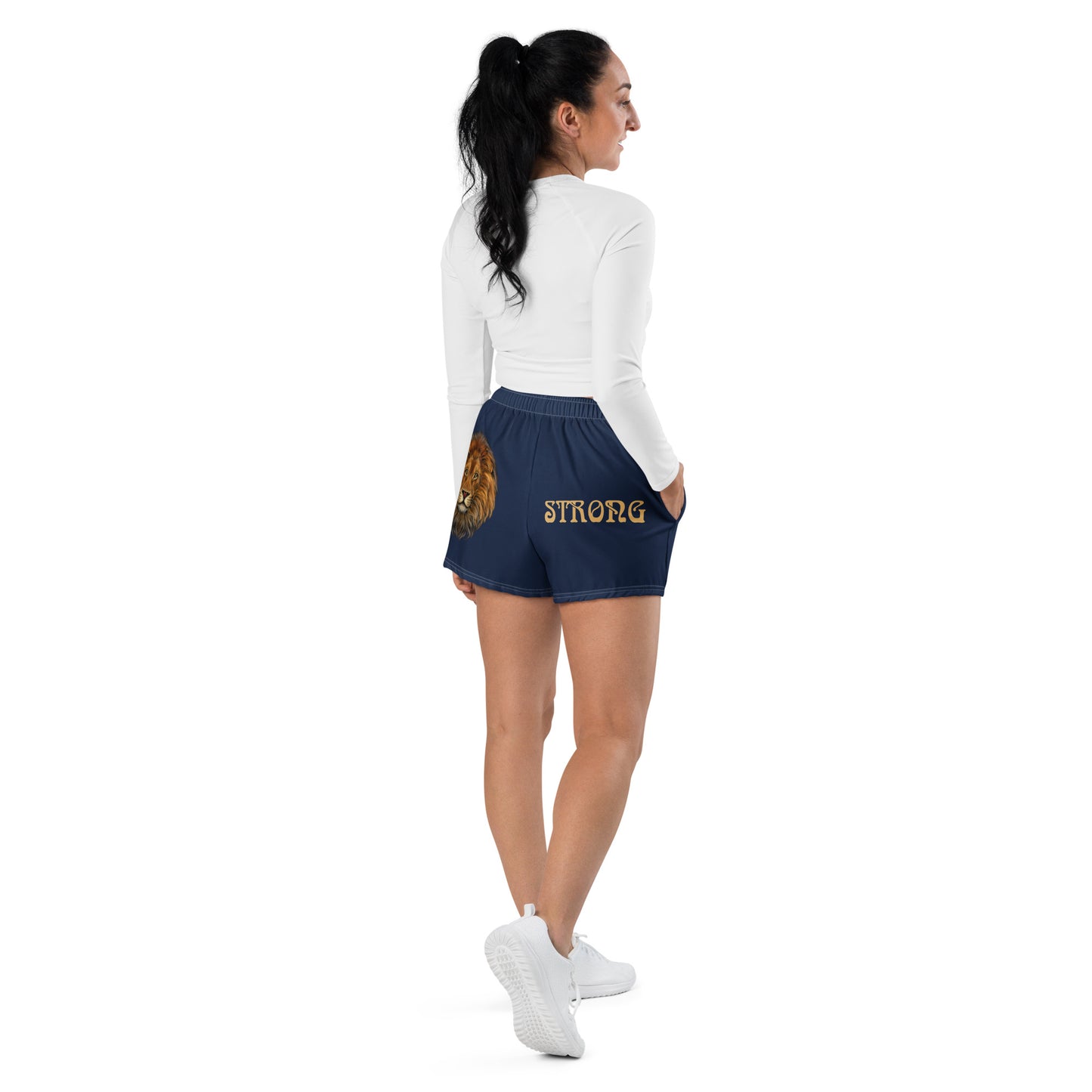 “STRONG” Navy Women’s Athletic Shorts W/Fawn Font