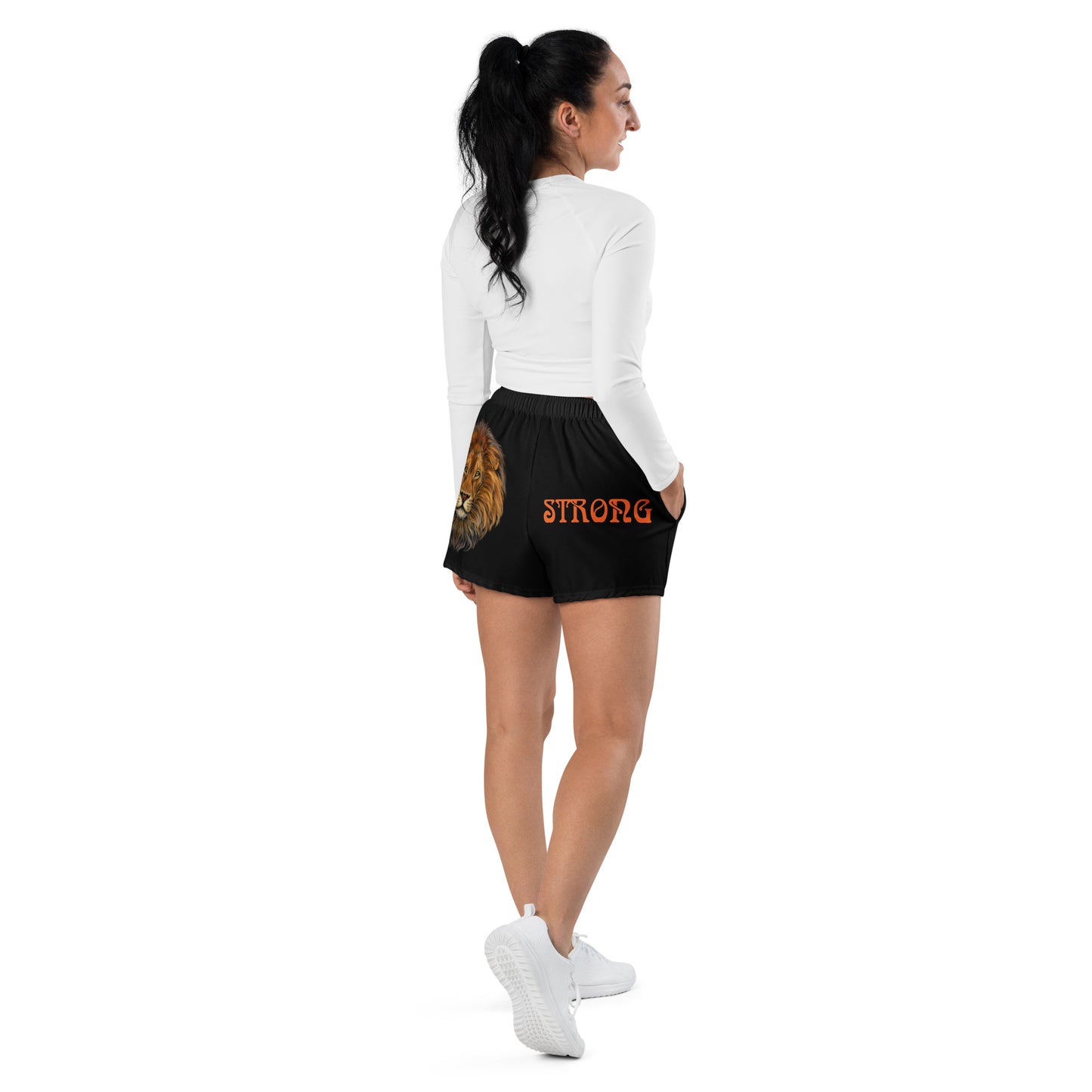 “STRONG” Black Women’s Athletic Shorts W/Orange Font
