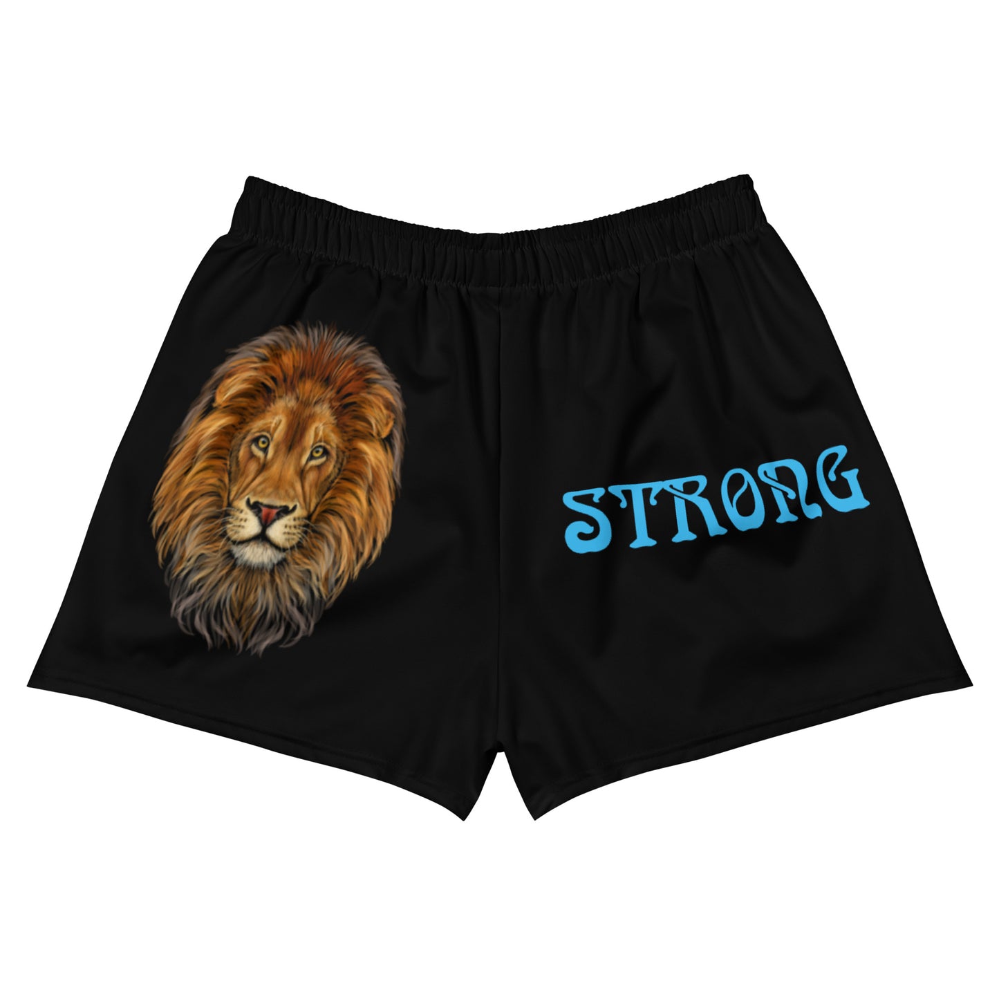 “STRONG” Black Women’s Athletic Shorts W/SkyBlue Font