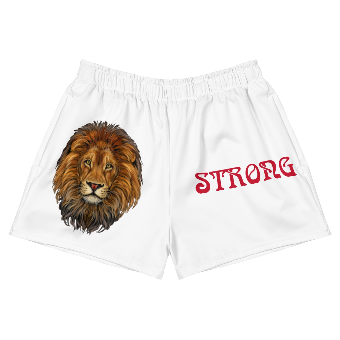 “STRONG” White Women’s Athletic Shorts W/Red Font