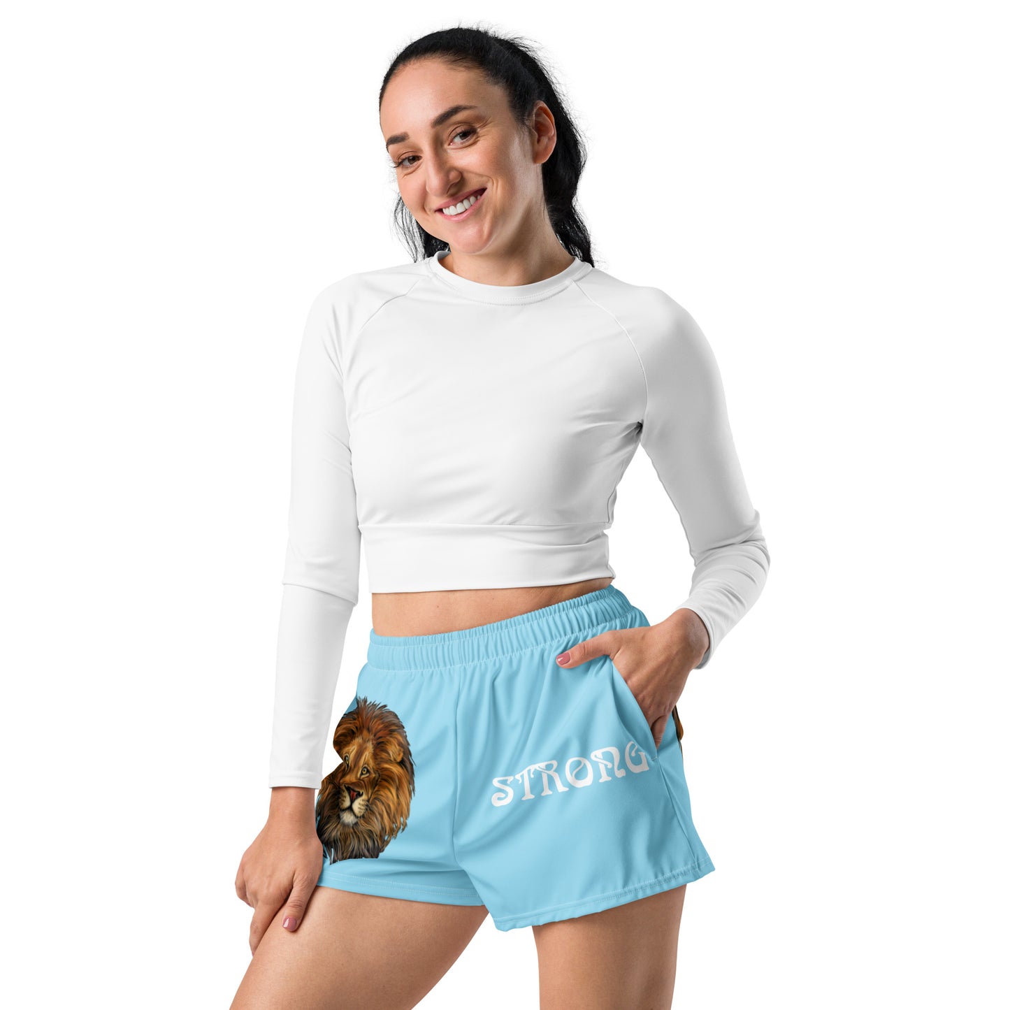 “STRONG” SkyBlue Women’s Athletic Shorts W/White Font
