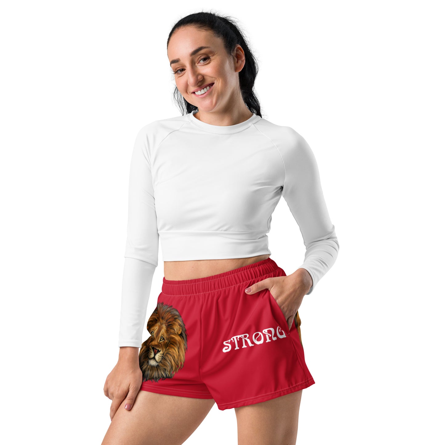 “STRONG” Red Women’s Athletic Shorts W/Red Font
