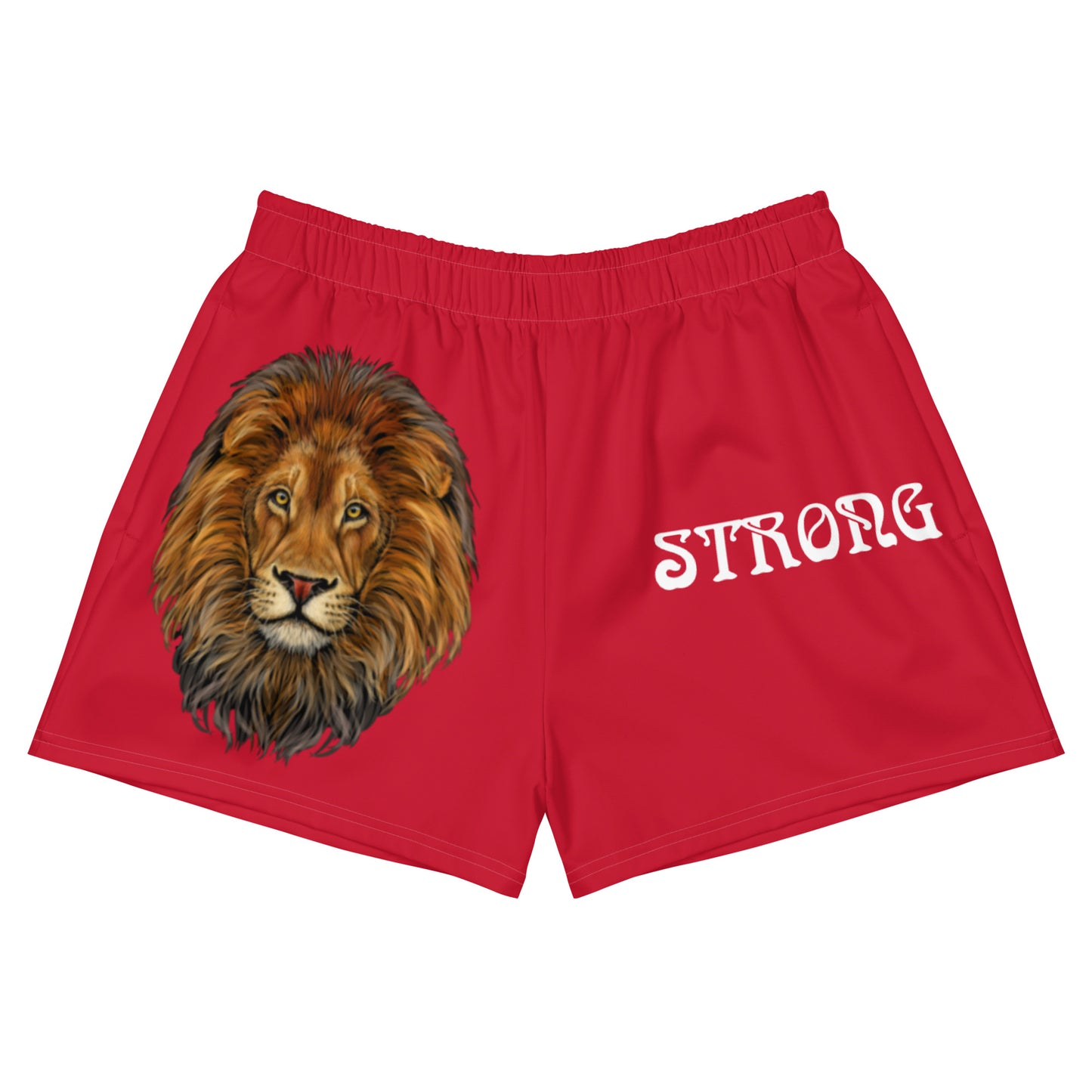 “STRONG” Red Women’s Athletic Shorts W/Red Font