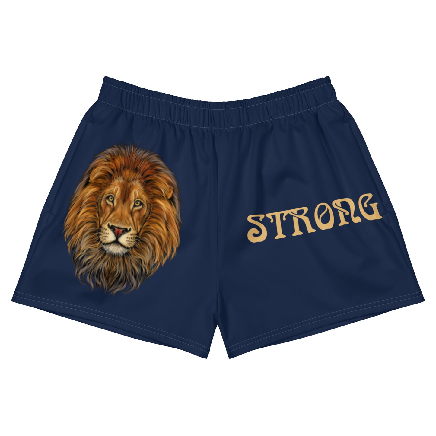 “STRONG” Navy Women’s Athletic Shorts W/Fawn Font