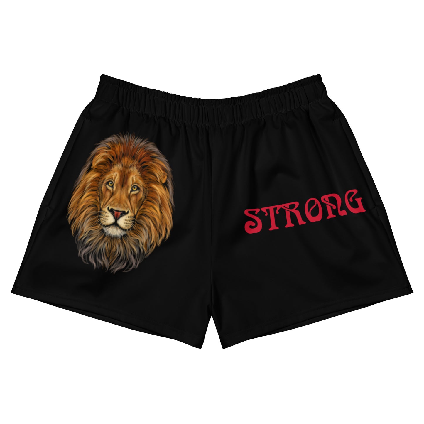 “STRONG” Black Women’s Athletic Shorts W/Red Font