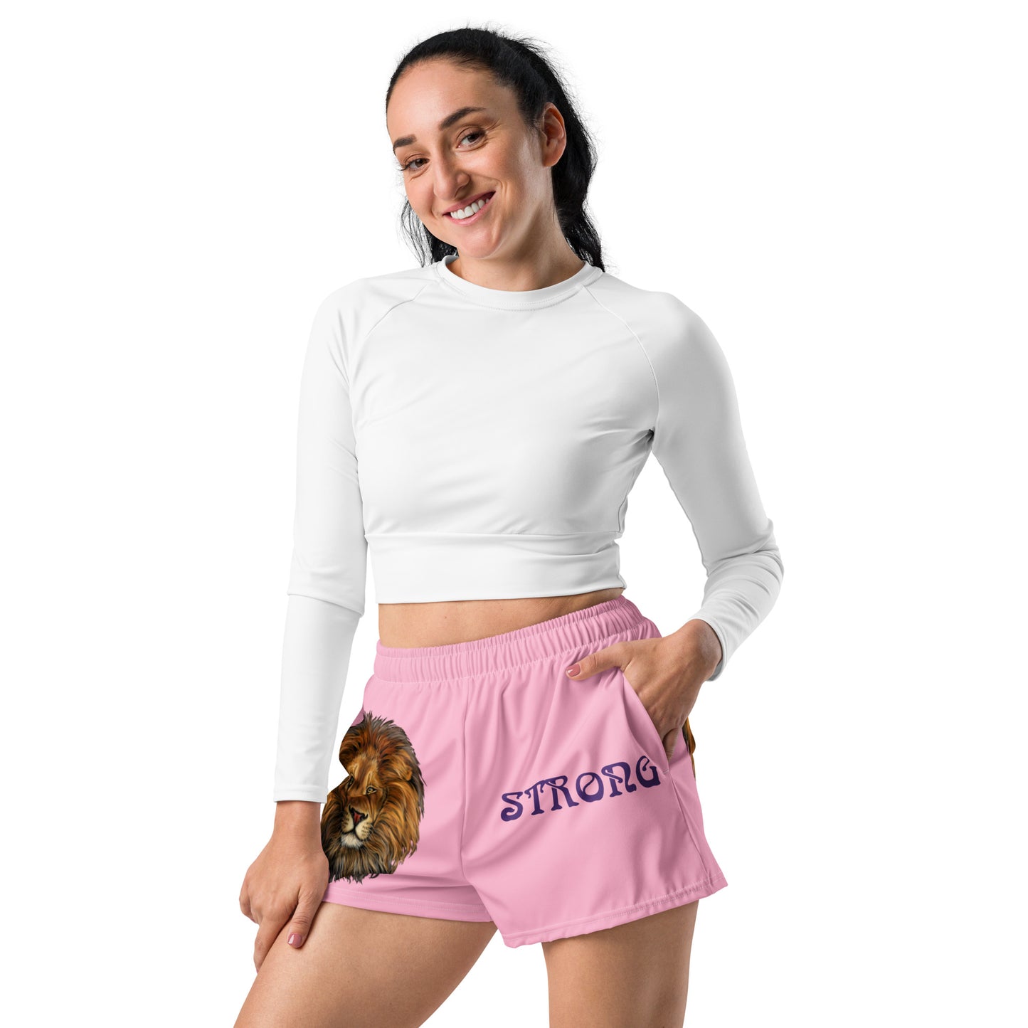 “STRONG” Cotton Candy Women’s Athletic Shorts W/Purple Font