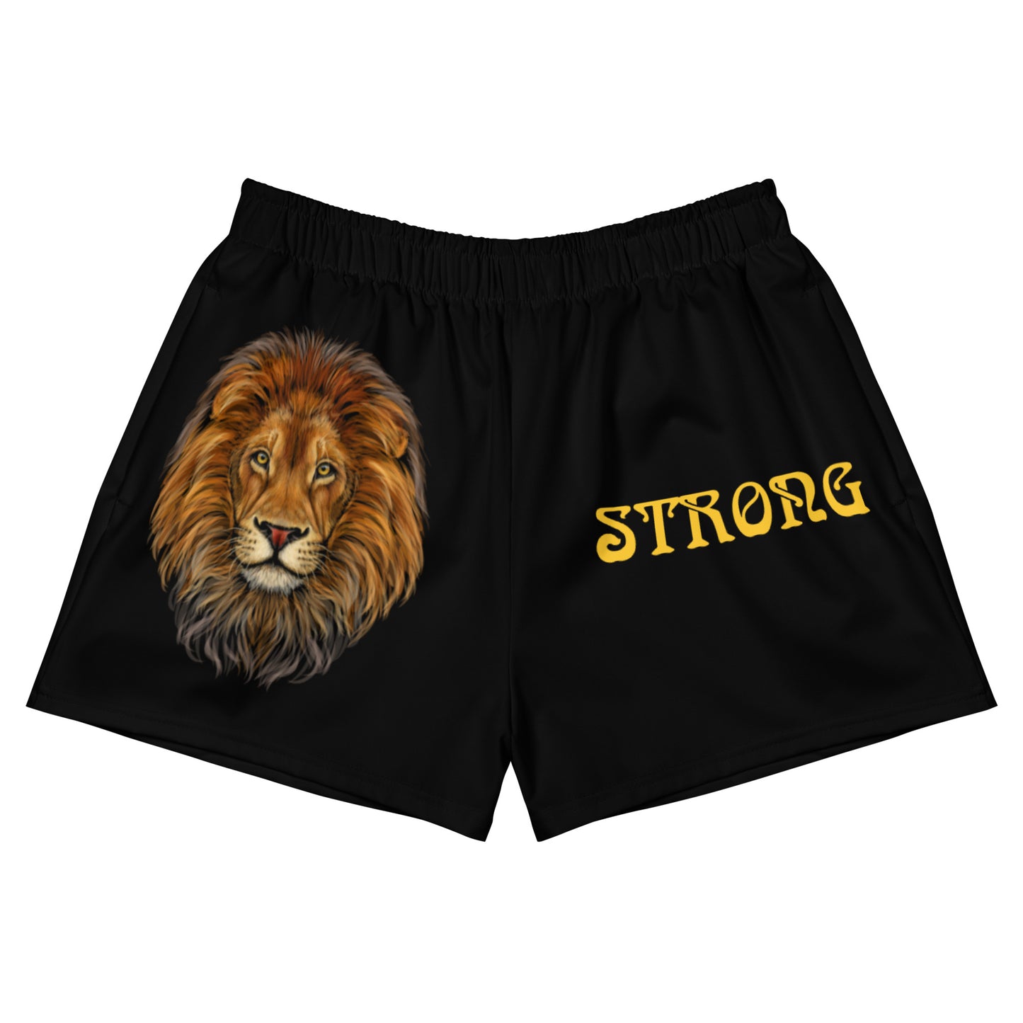 “STRONG” Black Women’s Athletic Shorts W/Yellow Font