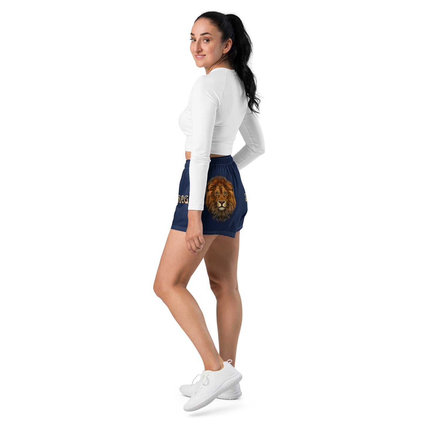“STRONG” Navy Women’s Athletic Shorts W/Fawn Font