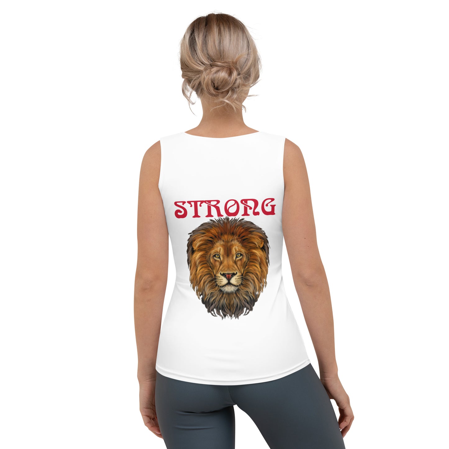 “STRONG”White Sublimation Cut & Sew Tank Top W/Red Font