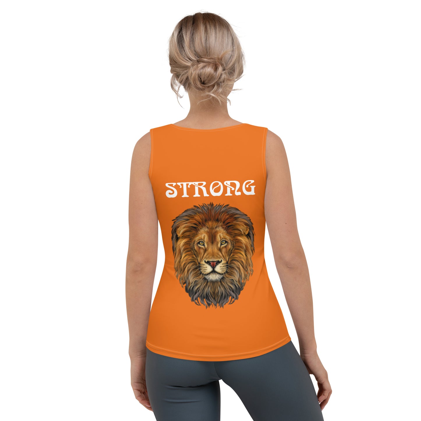 “STRONG”Orange Sublimation Cut & Sew Tank Top W/White Font
