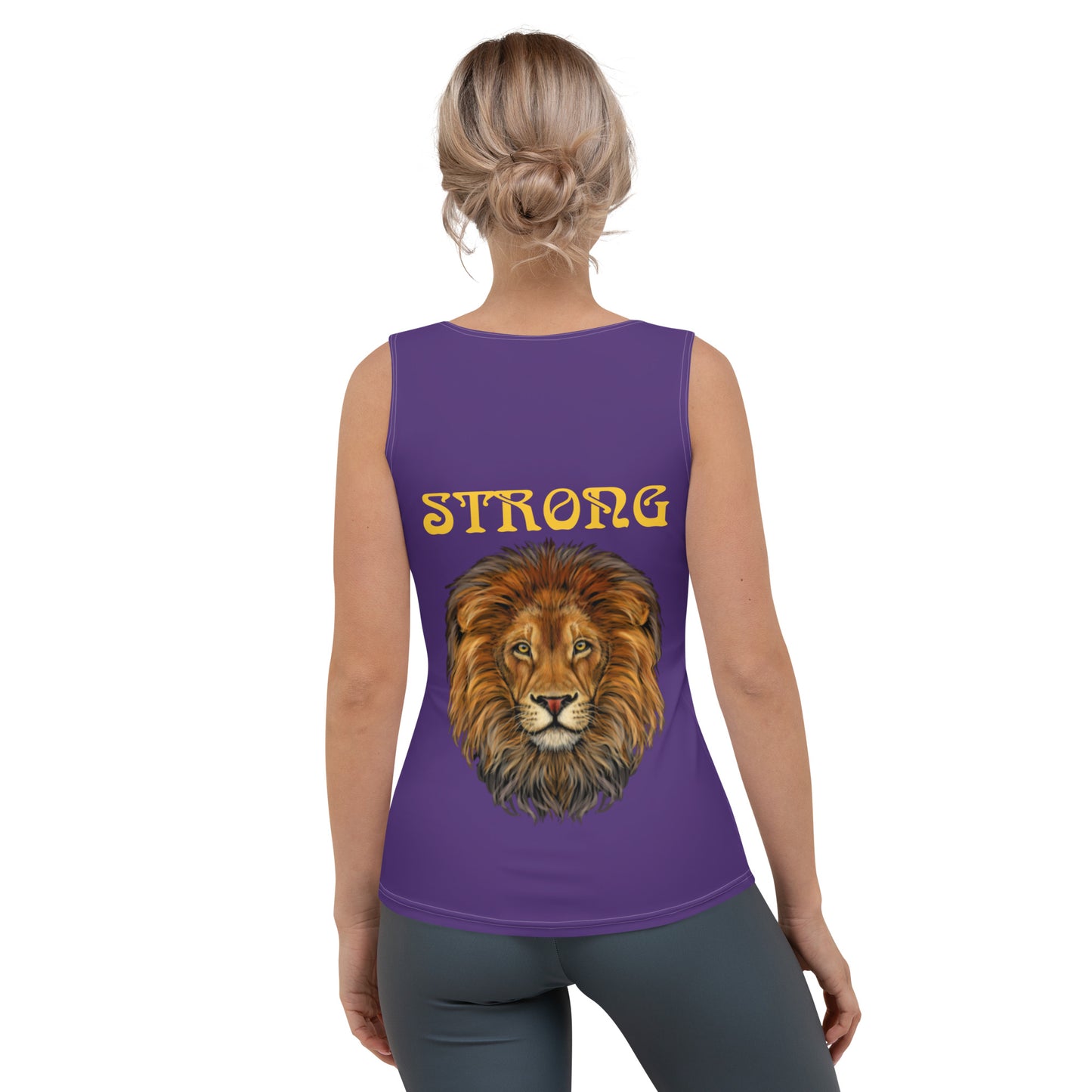 “STRONG”Purple Sublimation Cut & Sew Tank Top W/Yellow Font